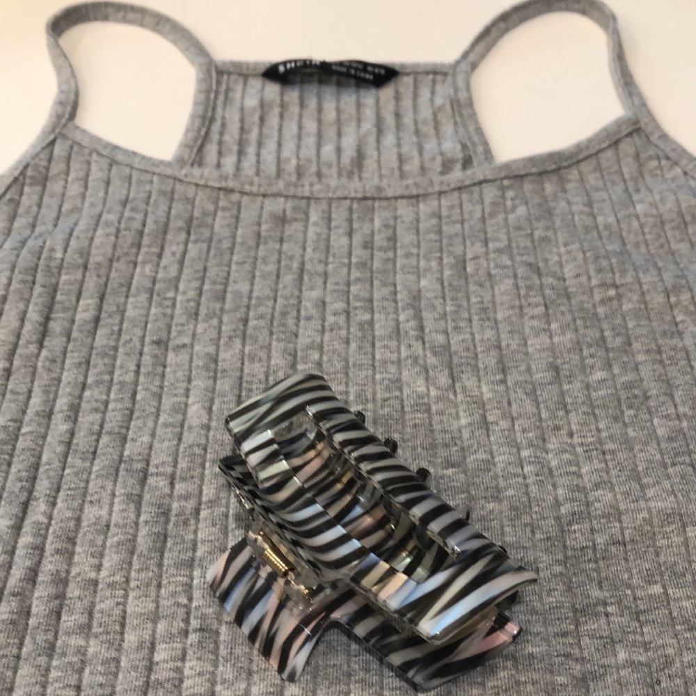 SHEIN NWOT Women’s Racer Back High Cut Leg Grey Rib-Knit Bodysuit. Size L (8-10)
